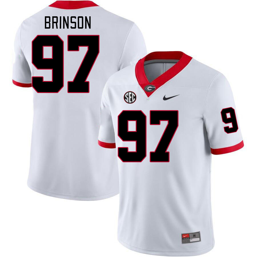 Men #97 Warren Brinson Georgia Bulldogs College Football Jerseys Stitched-White - Click Image to Close